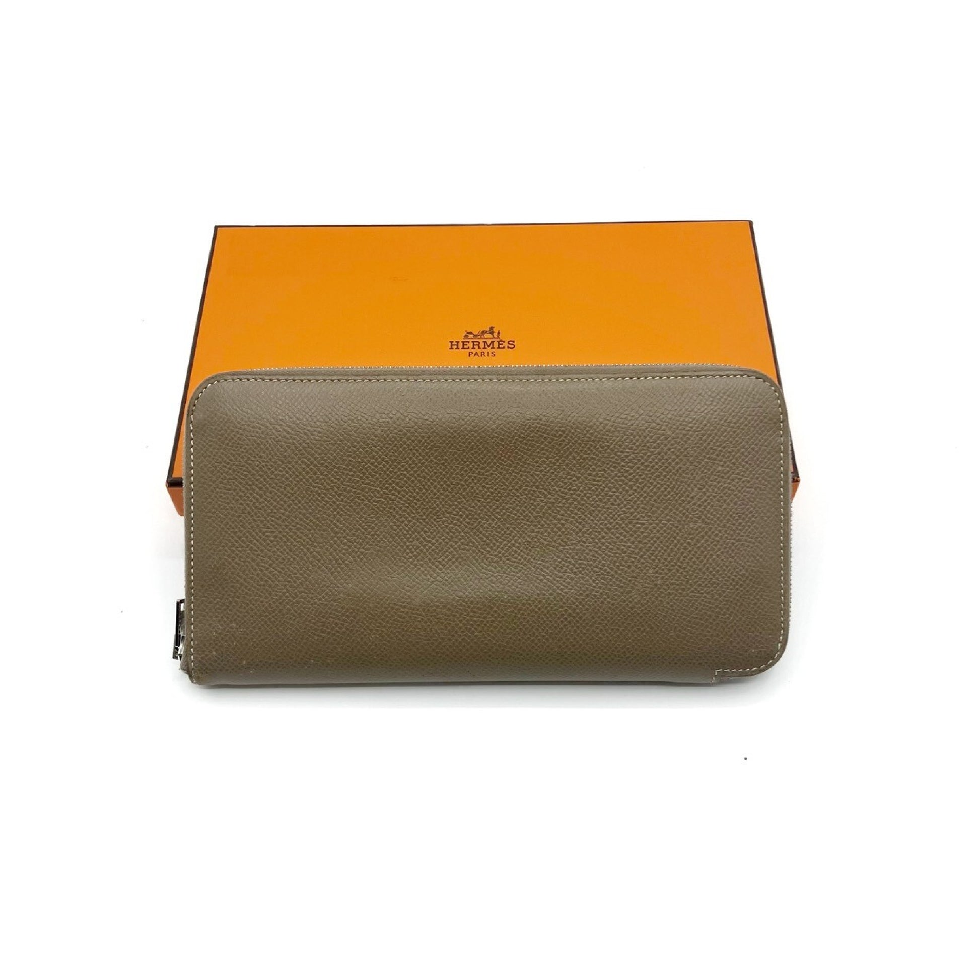 HERMES Azap Long Silk-in Long Wallet Etoupe Engraved D Wallet