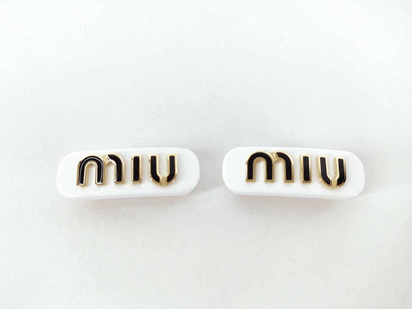 Miu Miu Logo Hair Clip GP Gold x White Hair Accessory