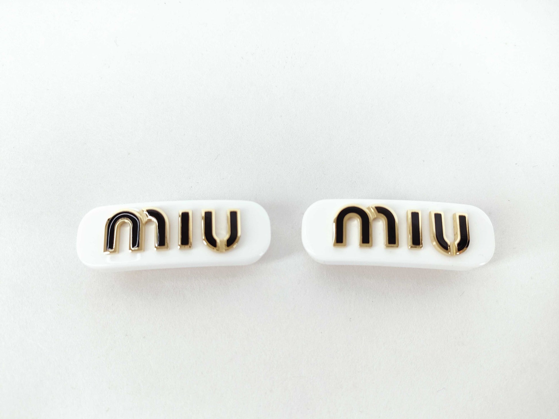 Miu Miu Logo Hair Clip GP Gold x White Hair Accessory