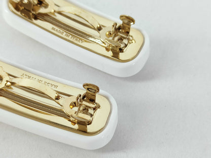 Miu Miu Logo Hair Clip GP Gold x White Hair Accessory