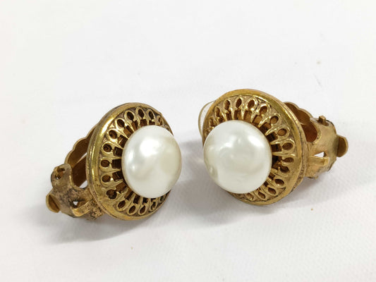 CHANEL Pearl Earrings Gold Earrings