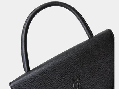 Yves Saint Laurent Vintage Embossed YSL Logo Leather Handbag, Freestanding, Black