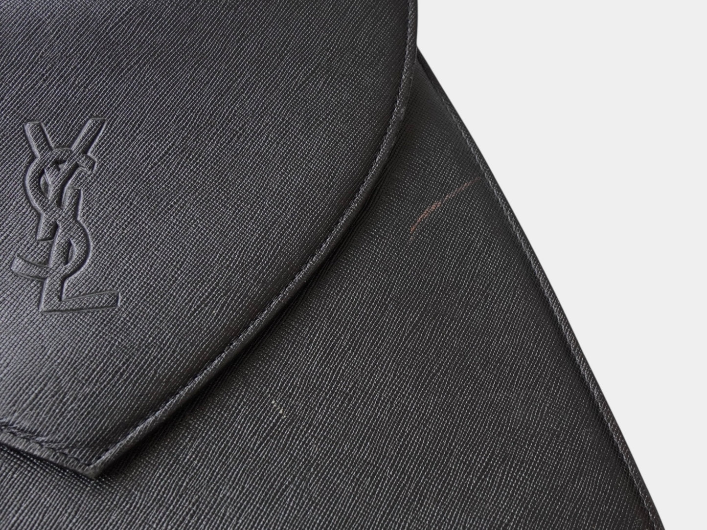 Yves Saint Laurent Vintage Embossed YSL Logo Leather Handbag, Freestanding, Black