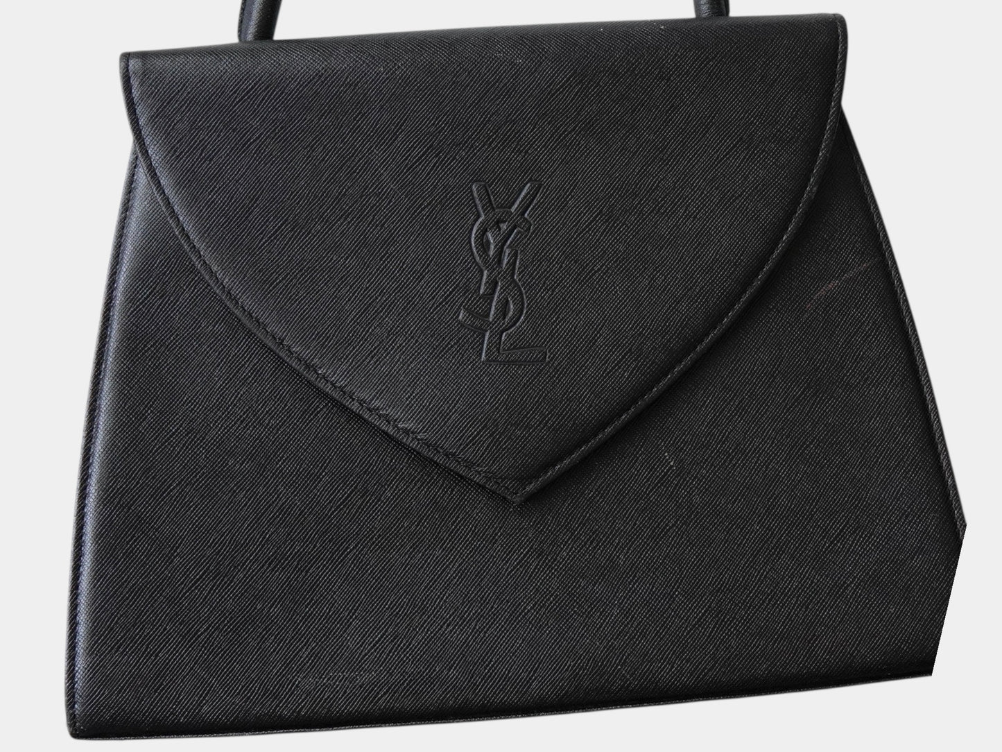 Yves Saint Laurent Vintage Embossed YSL Logo Leather Handbag, Freestanding, Black