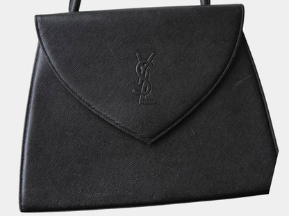 Yves Saint Laurent Vintage Embossed YSL Logo Leather Handbag, Freestanding, Black