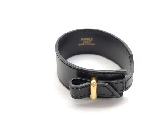 HERMES Leather Bracelet Black Bracelet Bangle