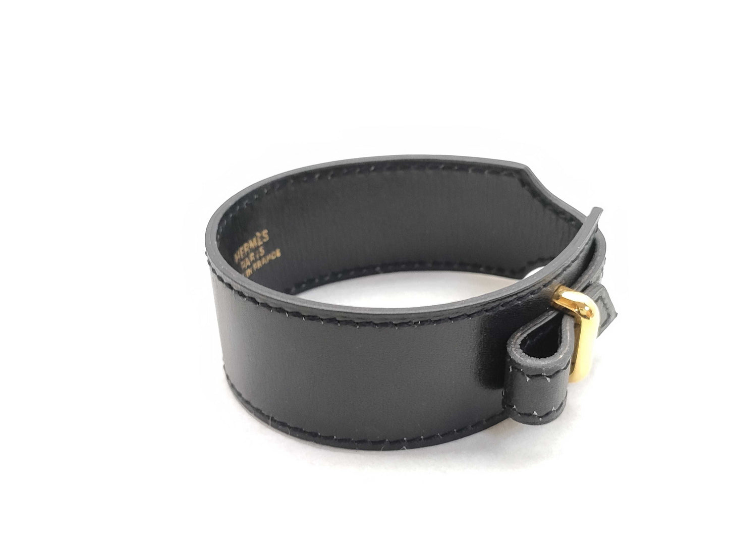 HERMES Leather Bracelet Black Bracelet Bangle