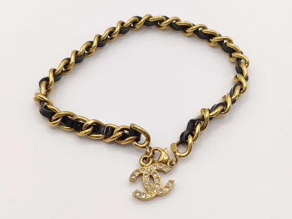 CHANEL CHANEL Bracelet 95P Coco Mark Rhinestone Leather Chain Bracelet/Bangle