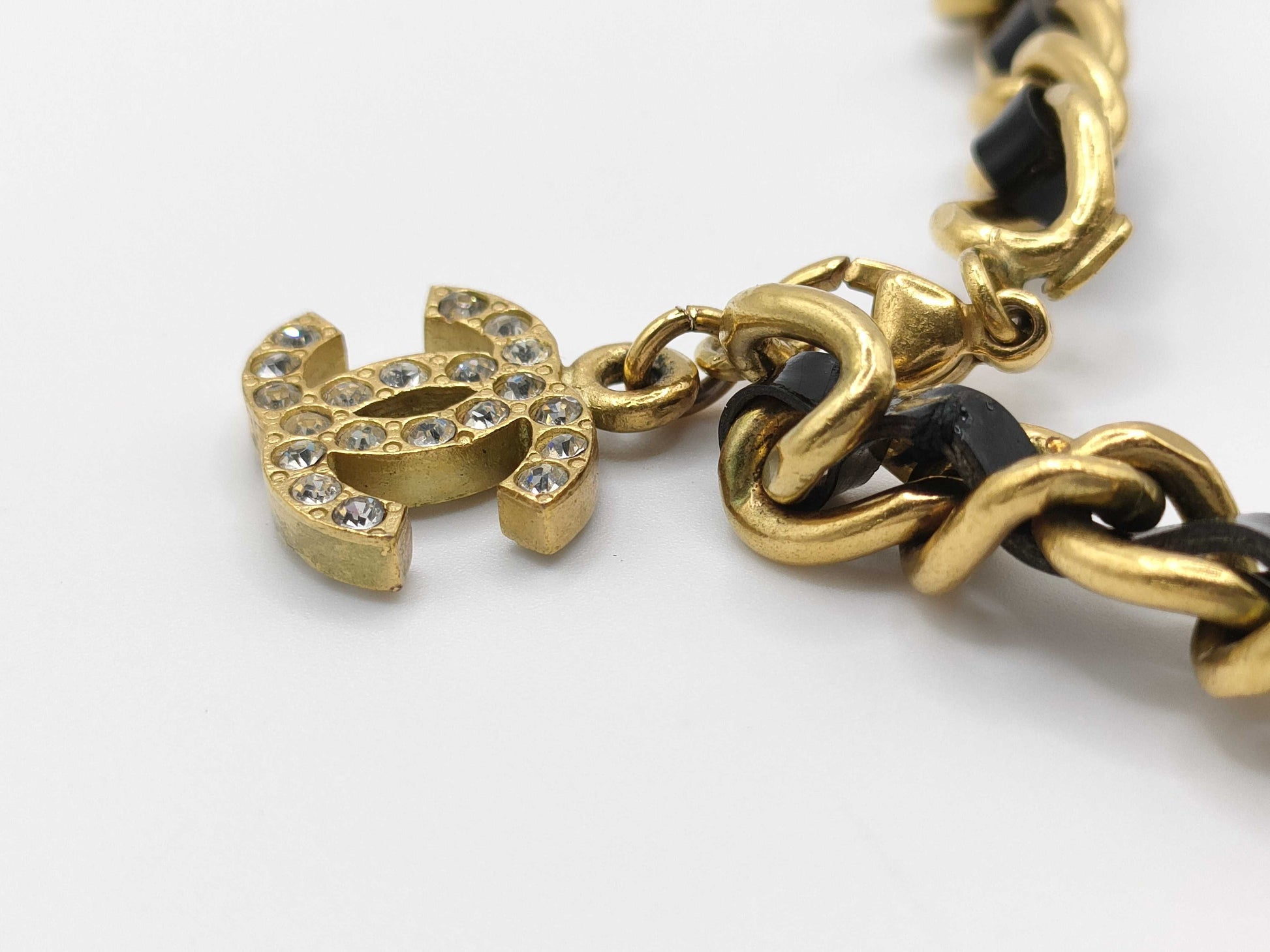 CHANEL CHANEL Bracelet 95P Coco Mark Rhinestone Leather Chain Bracelet/Bangle