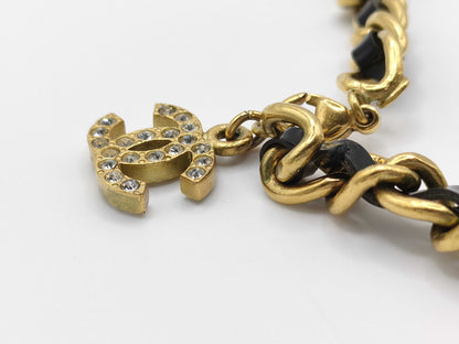 CHANEL CHANEL Bracelet 95P Coco Mark Rhinestone Leather Chain Bracelet/Bangle