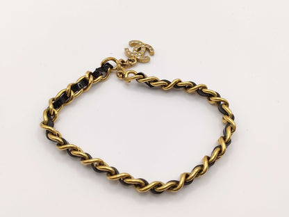 CHANEL CHANEL Bracelet 95P Coco Mark Rhinestone Leather Chain Bracelet/Bangle
