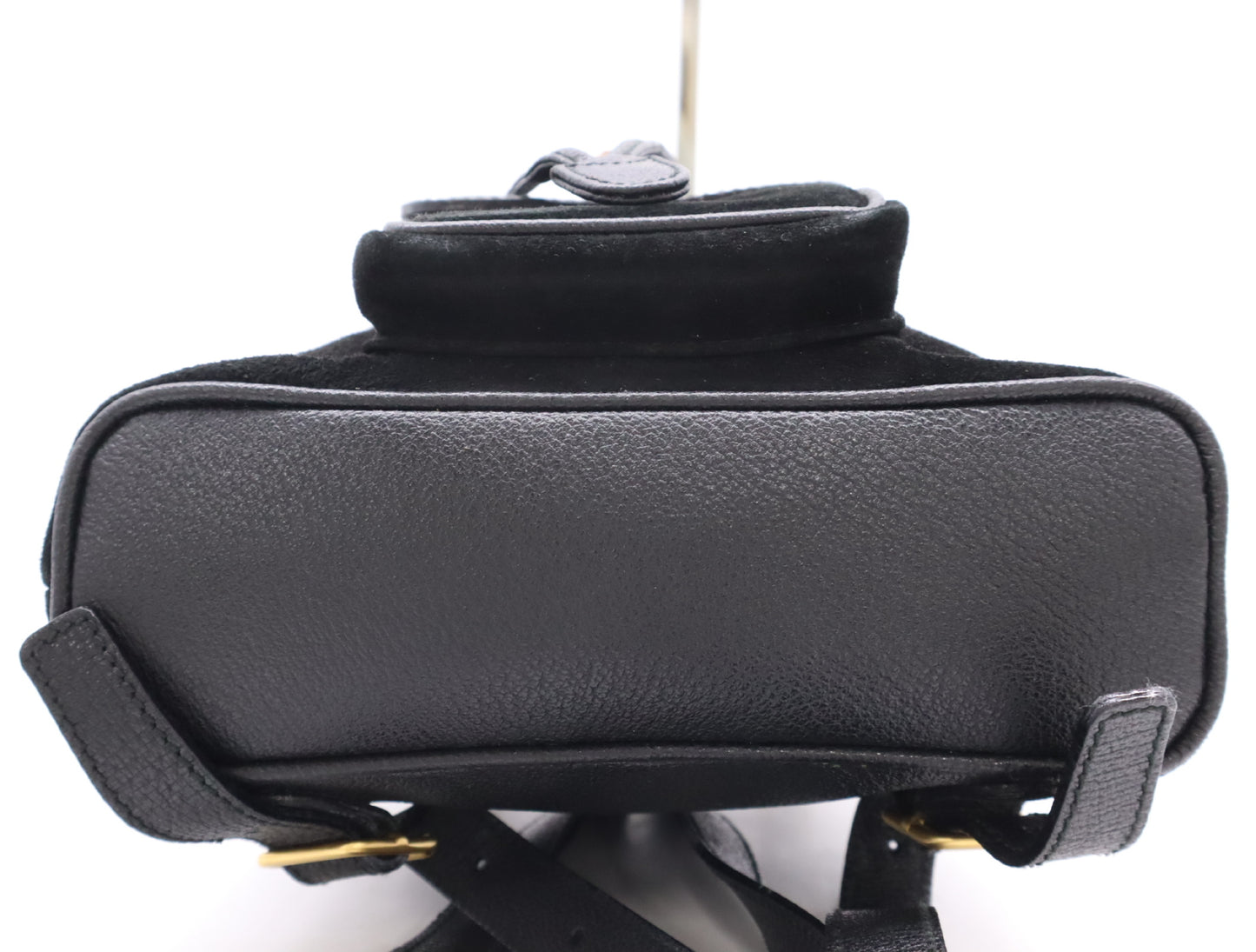 GUCCI 003・2058・0030 Leather Suede Bamboo Backpack in Black with Dust Bag