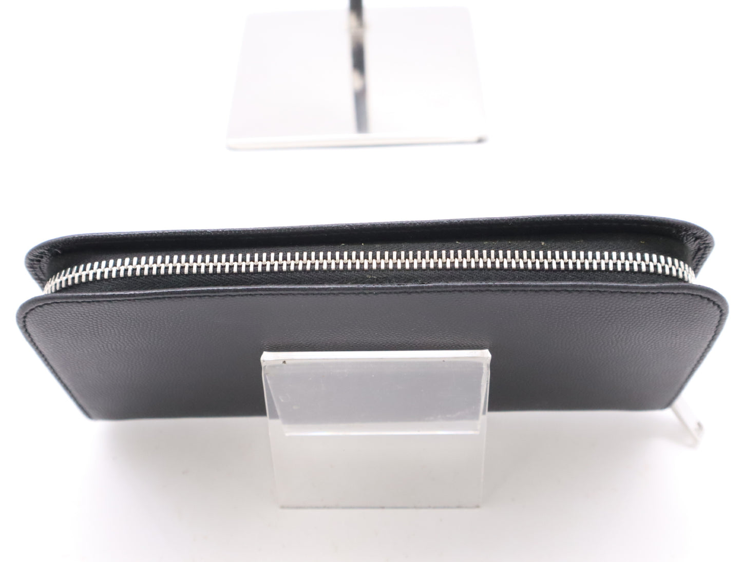 SAINT LAURENT Leather Long Wallet with Round Zipper, Black