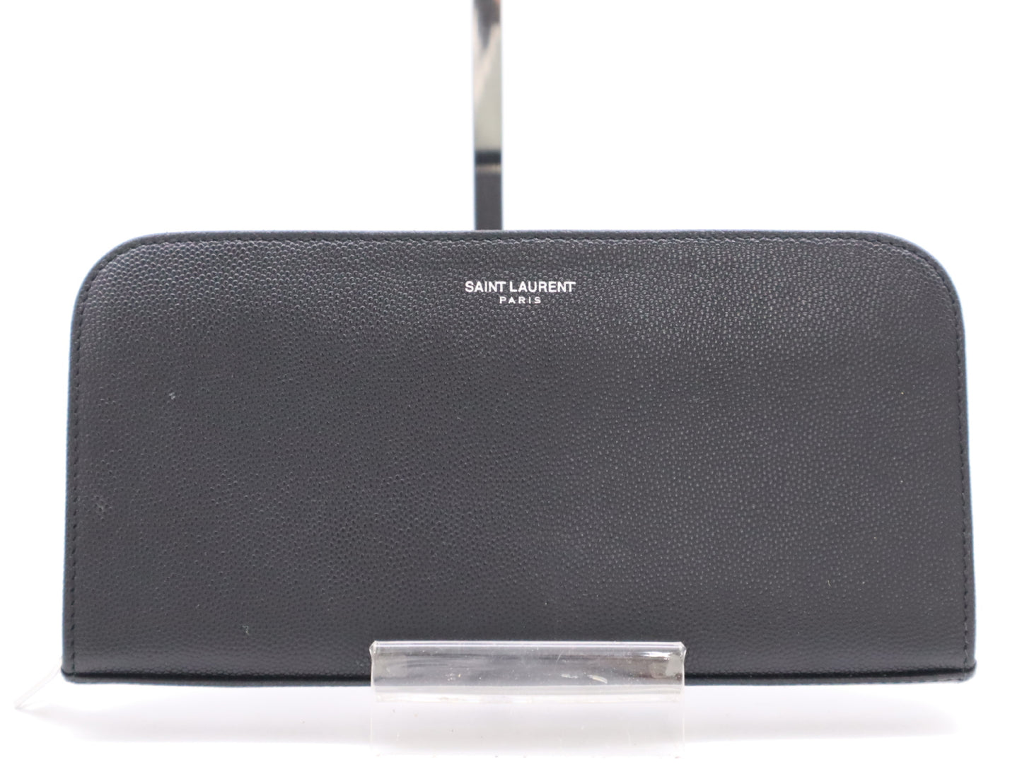 SAINT LAURENT Leather Long Wallet with Round Zipper, Black