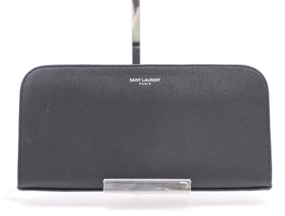 SAINT LAURENT Leather Long Wallet with Round Zipper, Black