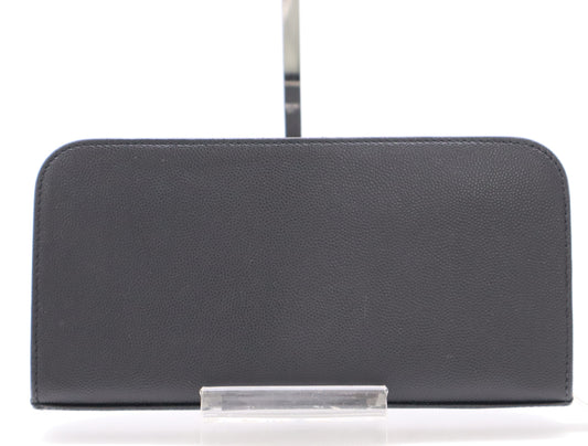 SAINT LAURENT Leather Long Wallet with Round Zipper, Black