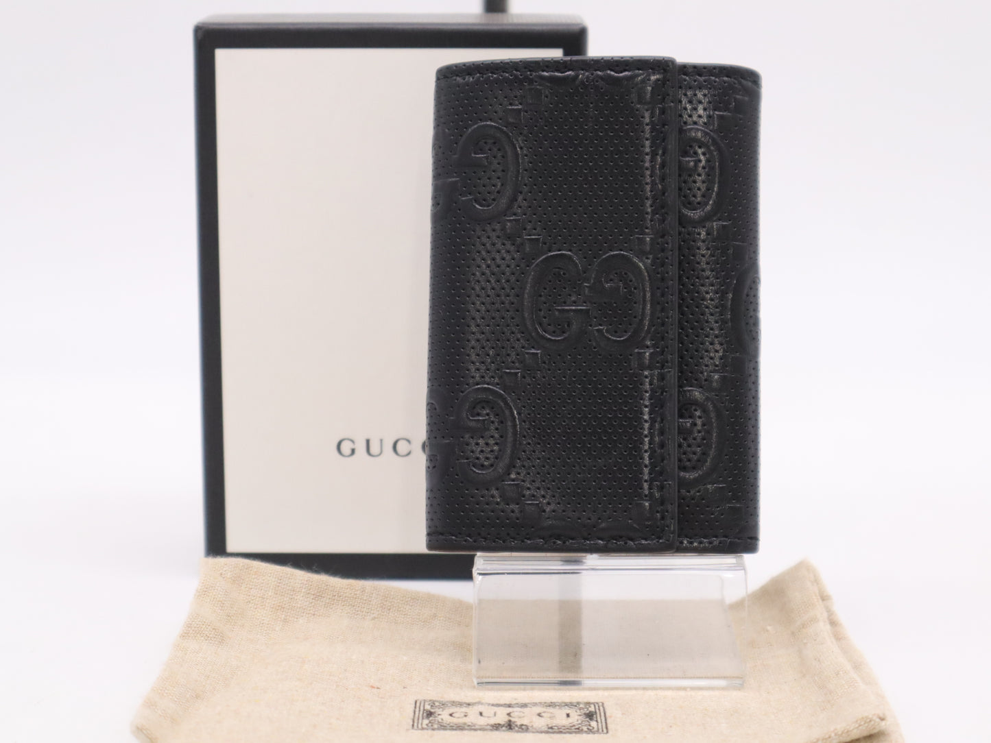 GUCCI 625565GG Embossed Key Case Black 1147 Key Case/Key Holder