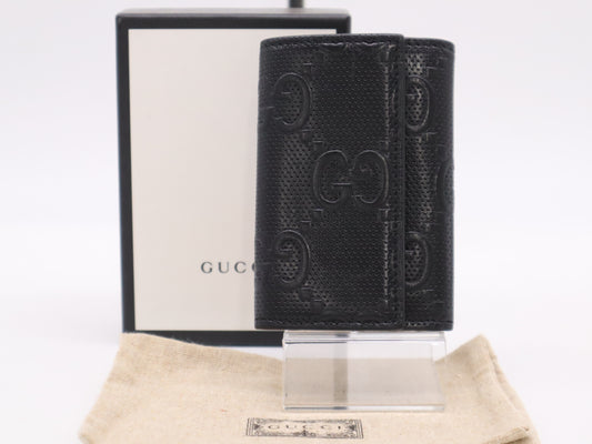GUCCI 625565GG Embossed Key Case Black 1147 Key Case/Key Holder