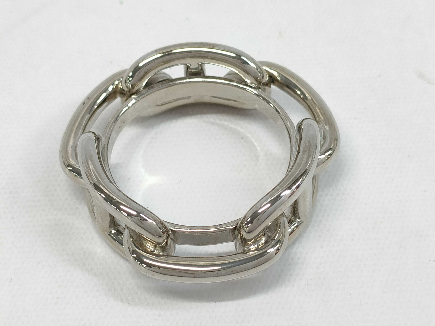 HERMES Metal Chaine d'Ancre Scarf Ring, Silver, with Box, Other Accessories