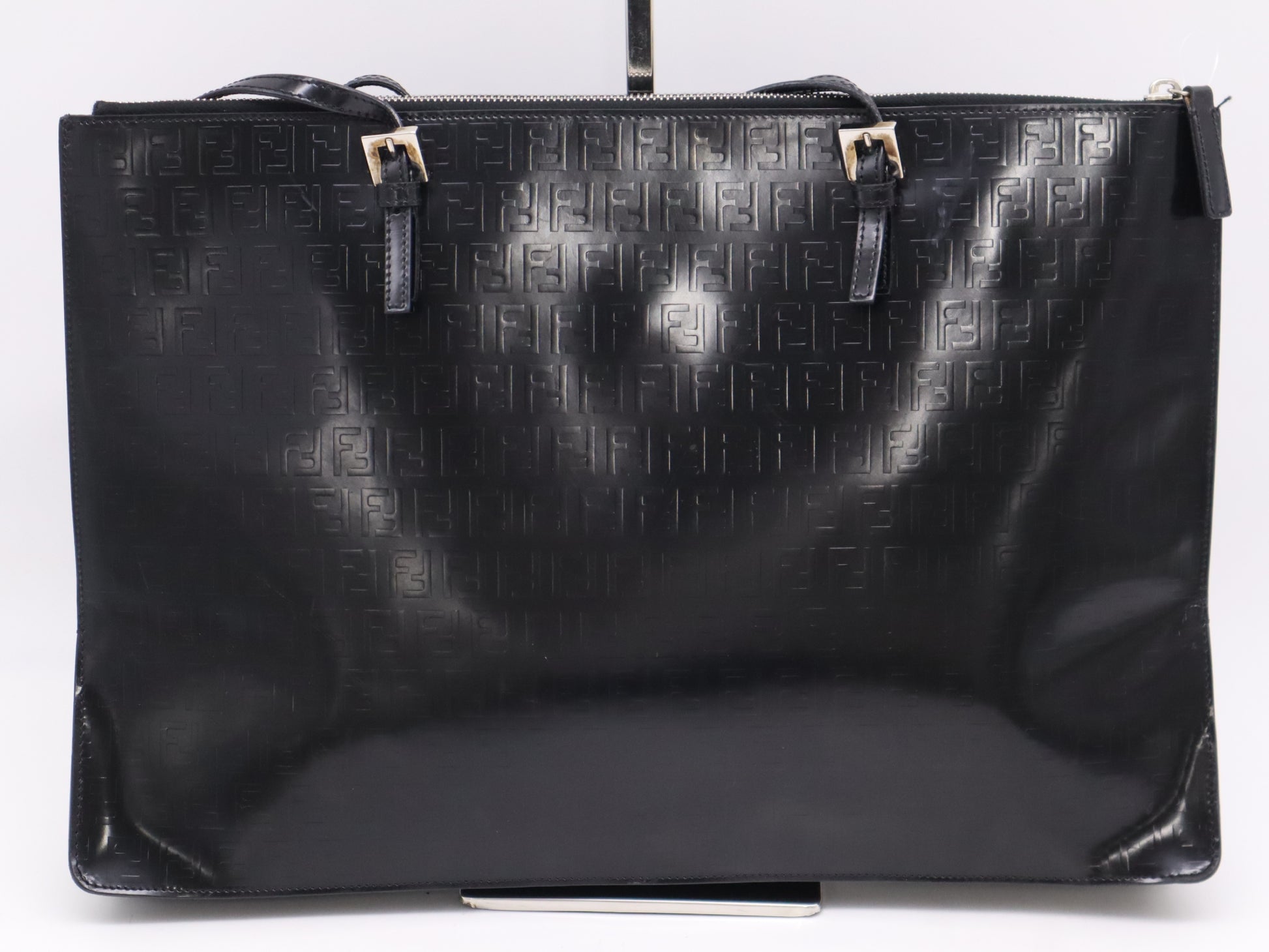 FENDI Leather Logo FF Black Tote Bag