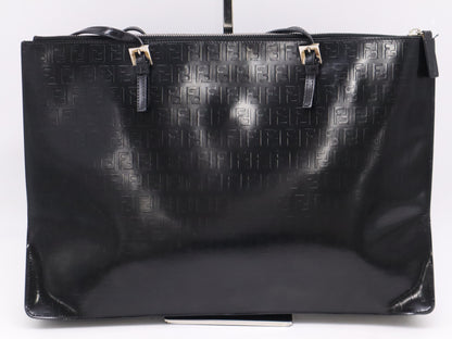 FENDI Leather Logo FF Black Tote Bag