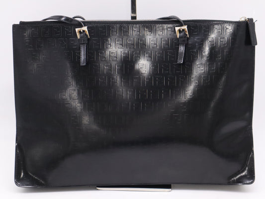 FENDI Leather Logo FF Black Tote Bag