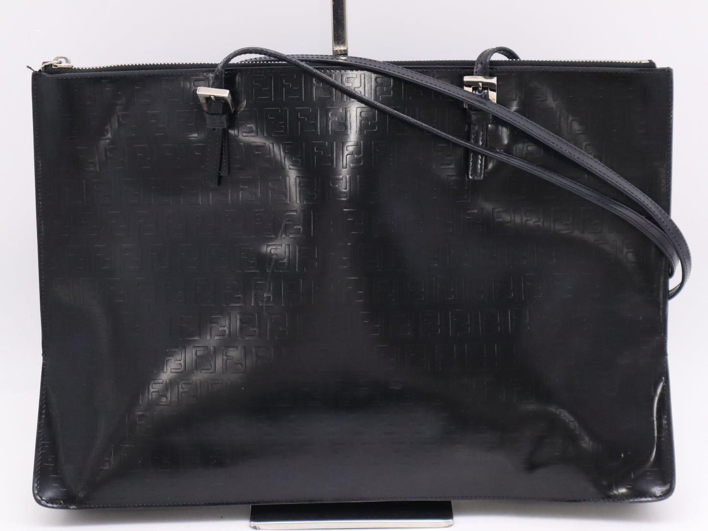 FENDI Leather Logo FF Black Tote Bag