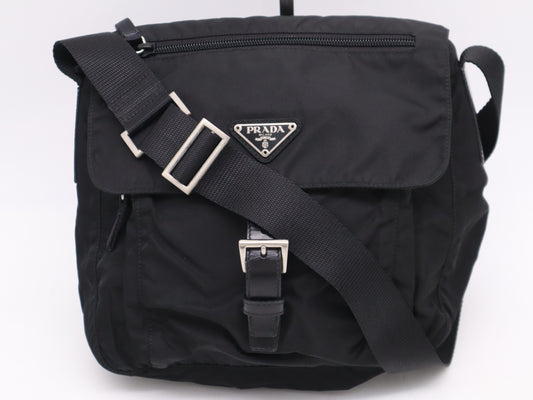PRADA Nylon Triangle Logo Messenger Bag Black Shoulder Bag