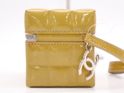 CHANEL Patent Leather Chocolate Bar Cube Pouch, Beige