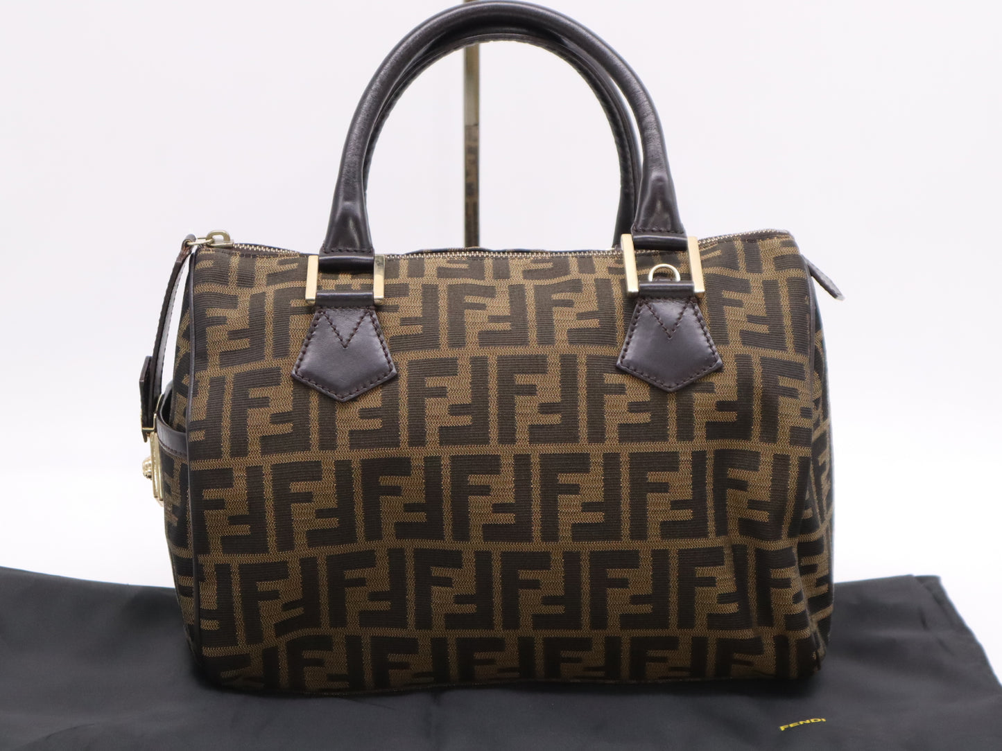 FENDI 8BL104 Zucca Mini Boston Bag, Brown, with Dust Bag