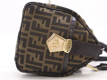 FENDI 8BL104 Zucca Mini Boston Bag, Brown, with Dust Bag