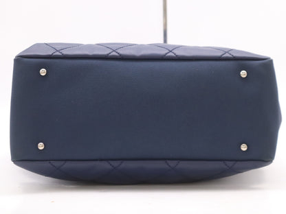 CHANEL Paris Biarritz Tote MM Leather Canvas with Silver Hardware and Navy Seal 15564244 Tote Bag