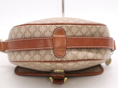 CELINE PVC x Leather Macadam Pattern Brown Shoulder Bag with Gold Hardware