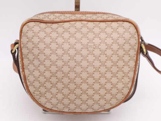 CELINE PVC x Leather Macadam Pattern Brown Shoulder Bag with Gold Hardware