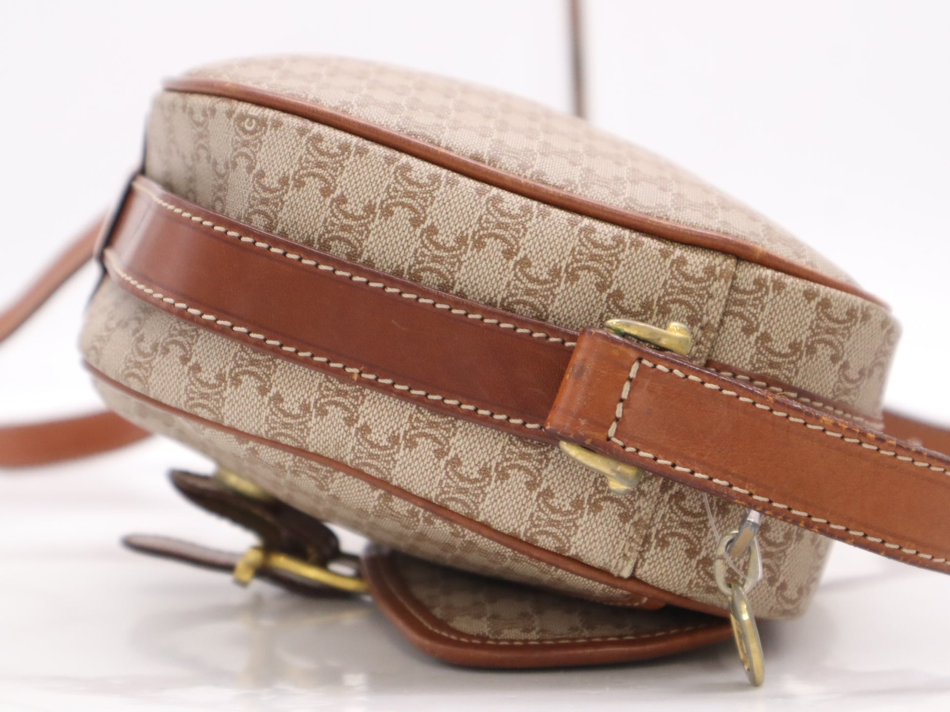 CELINE PVC x Leather Macadam Pattern Brown Shoulder Bag with Gold Hardware