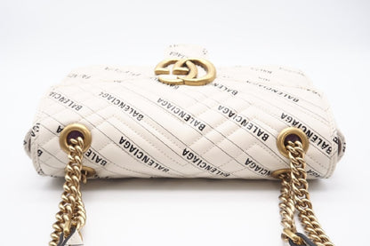 BALENCIAGA 443497 Double G Leather GG Marmont Quilted Hacker Ivory Shoulder Bag