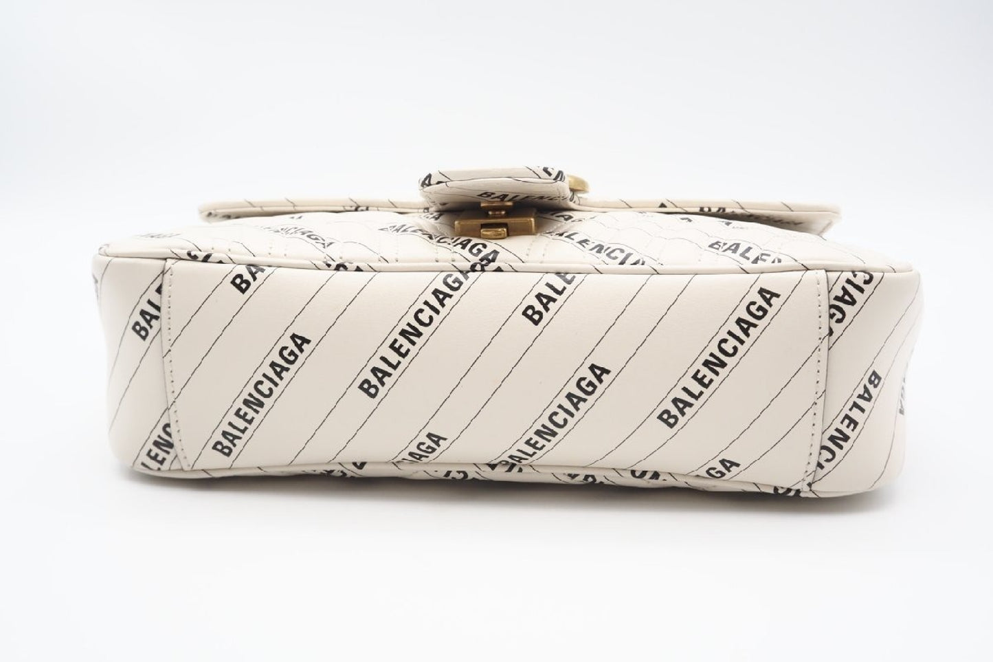 BALENCIAGA 443497 Double G Leather GG Marmont Quilted Hacker Ivory Shoulder Bag