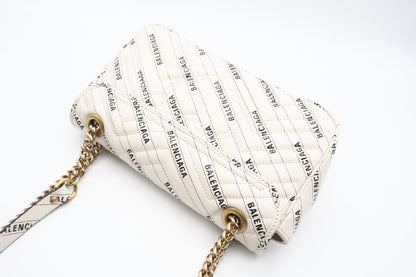 BALENCIAGA 443497 Double G Leather GG Marmont Quilted Hacker Ivory Shoulder Bag
