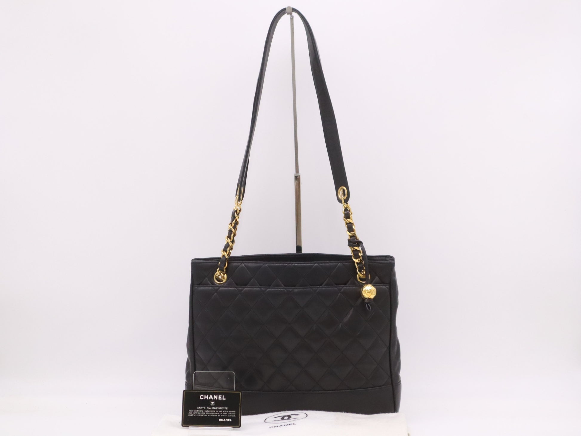 CHANEL Lambskin Chain Shoulder Bag with Black GD Hardware, Seal, Card, Dust Bag, 2541738