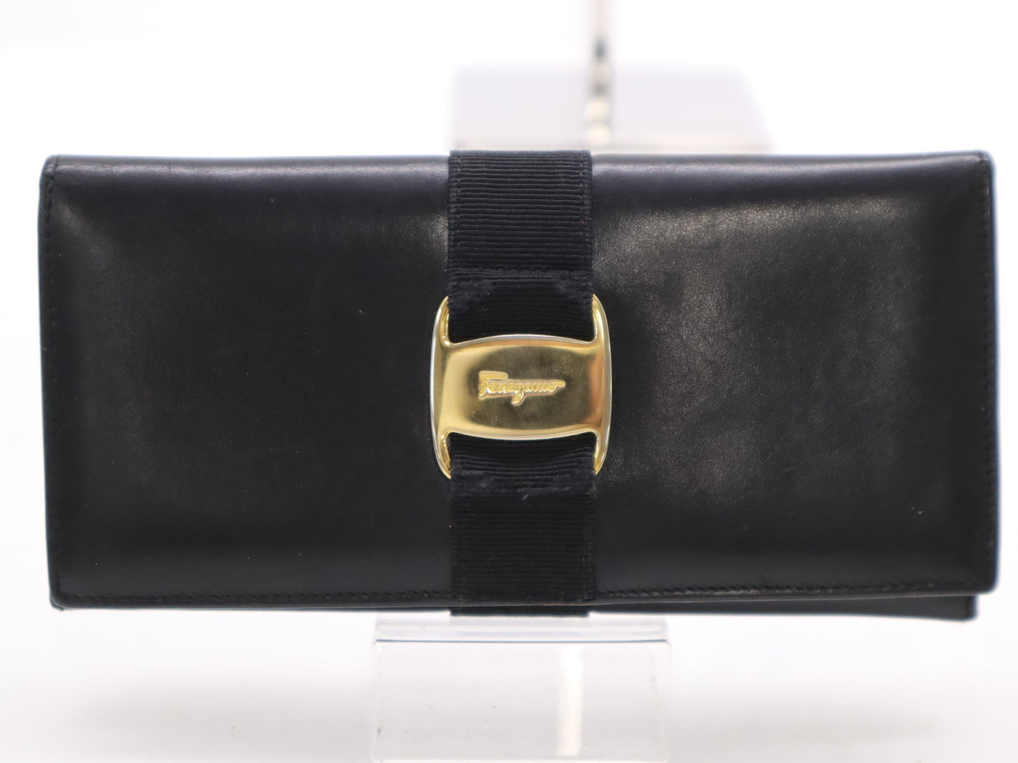 Salvatore Ferragamo 223059 Leather Vara Long Wallet with Ribbon, Black