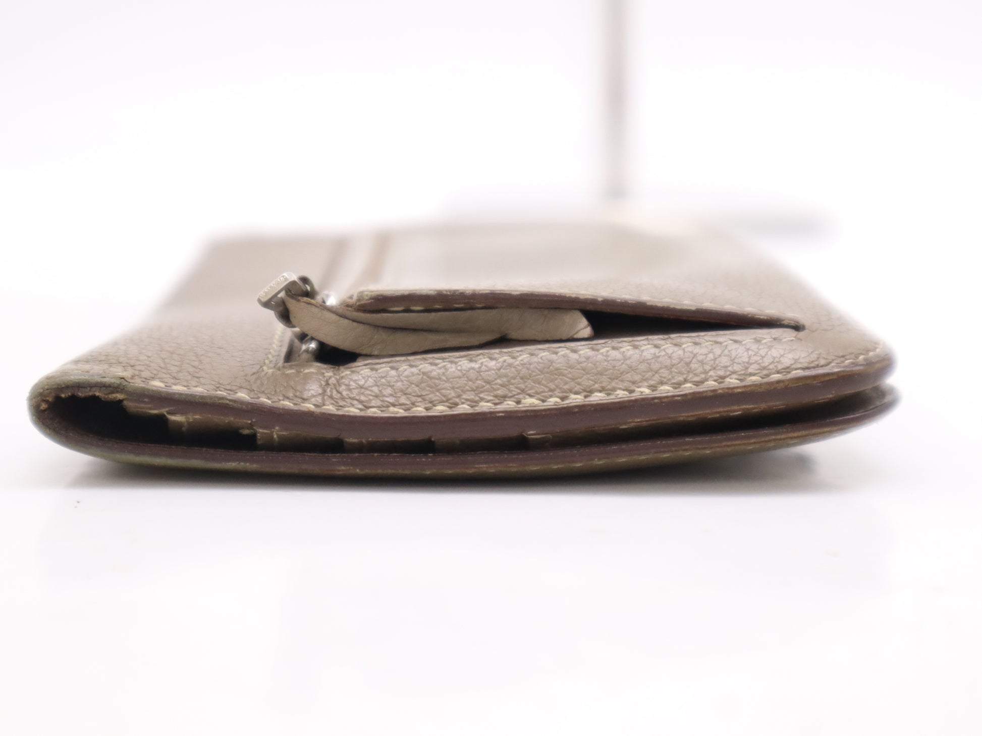 HERMES Togon Long Wallet, □N Stamp, 2010, Taurillon, Silver Hardware, Etoupe Wallet