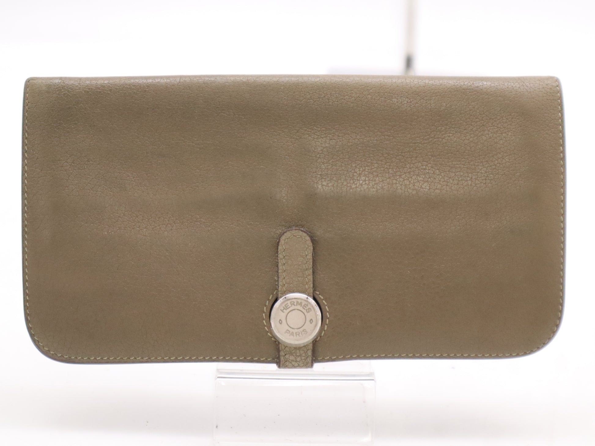 HERMES Togon Long Wallet, □N Stamp, 2010, Taurillon, Silver Hardware, Etoupe Wallet