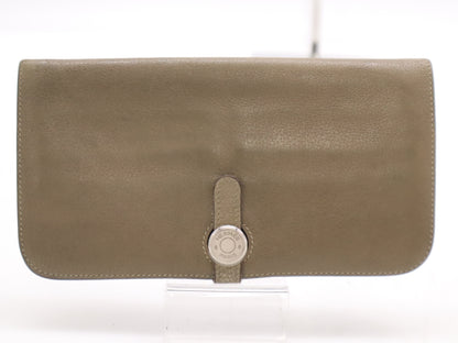 HERMES Togon Long Wallet, □N Stamp, 2010, Taurillon, Silver Hardware, Etoupe Wallet