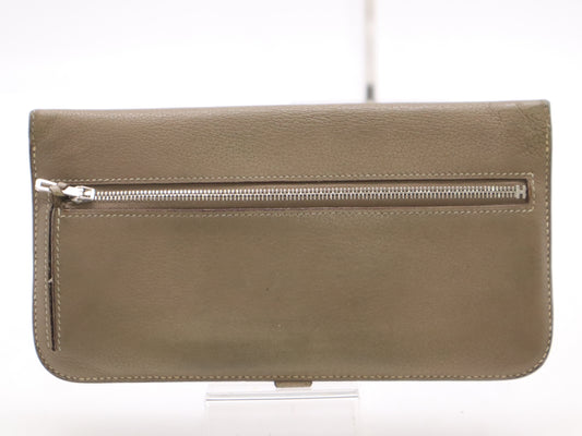 HERMES Togon Long Wallet, □N Stamp, 2010, Taurillon, Silver Hardware, Etoupe Wallet