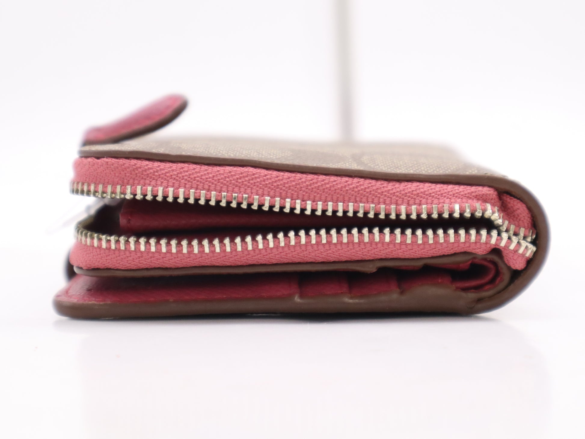 COACH F52675 Signature Medium Zip-Around Leather PVC Beige Pink Wallet