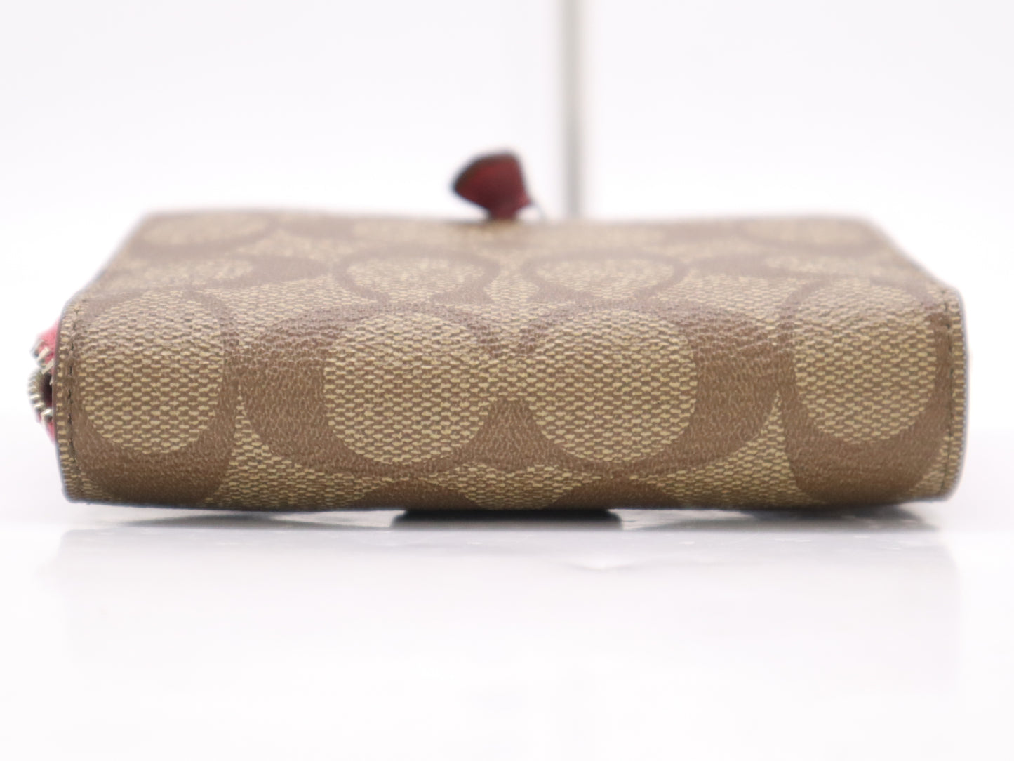 COACH F52675 Signature Medium Zip-Around Leather PVC Beige Pink Wallet