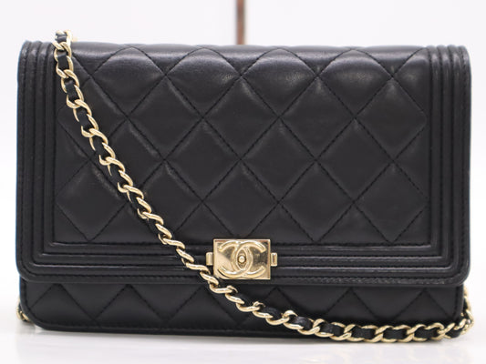 CHANEL Lambskin Matelasse Boy Chanel Chain Wallet Seal 21717492 Wallet