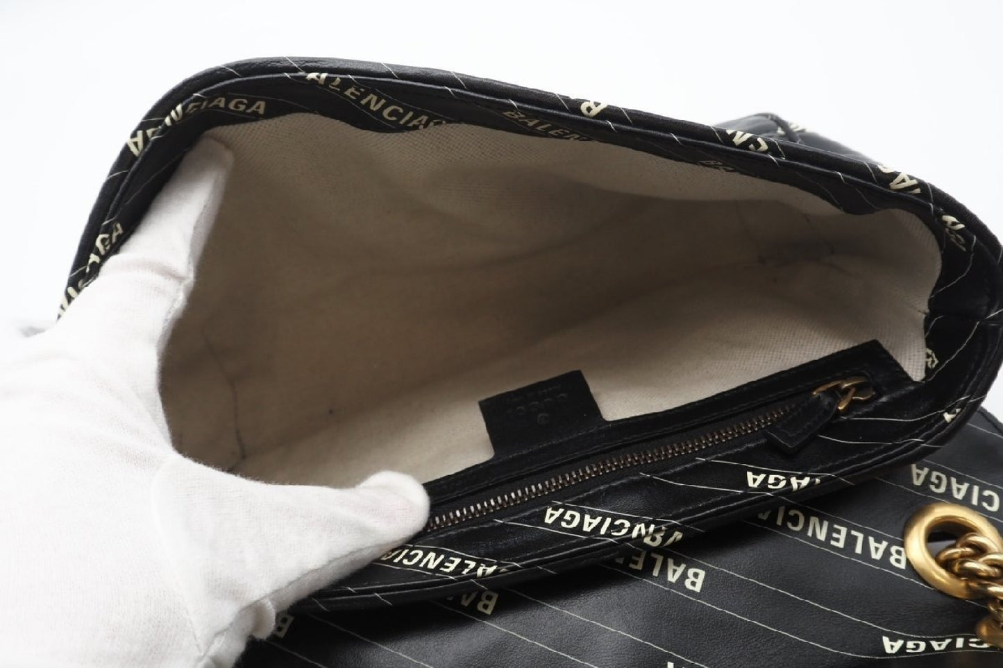 BALENCIAGA 443497 Leather GG Marmont Quilted Hacker Shoulder Bag in Black