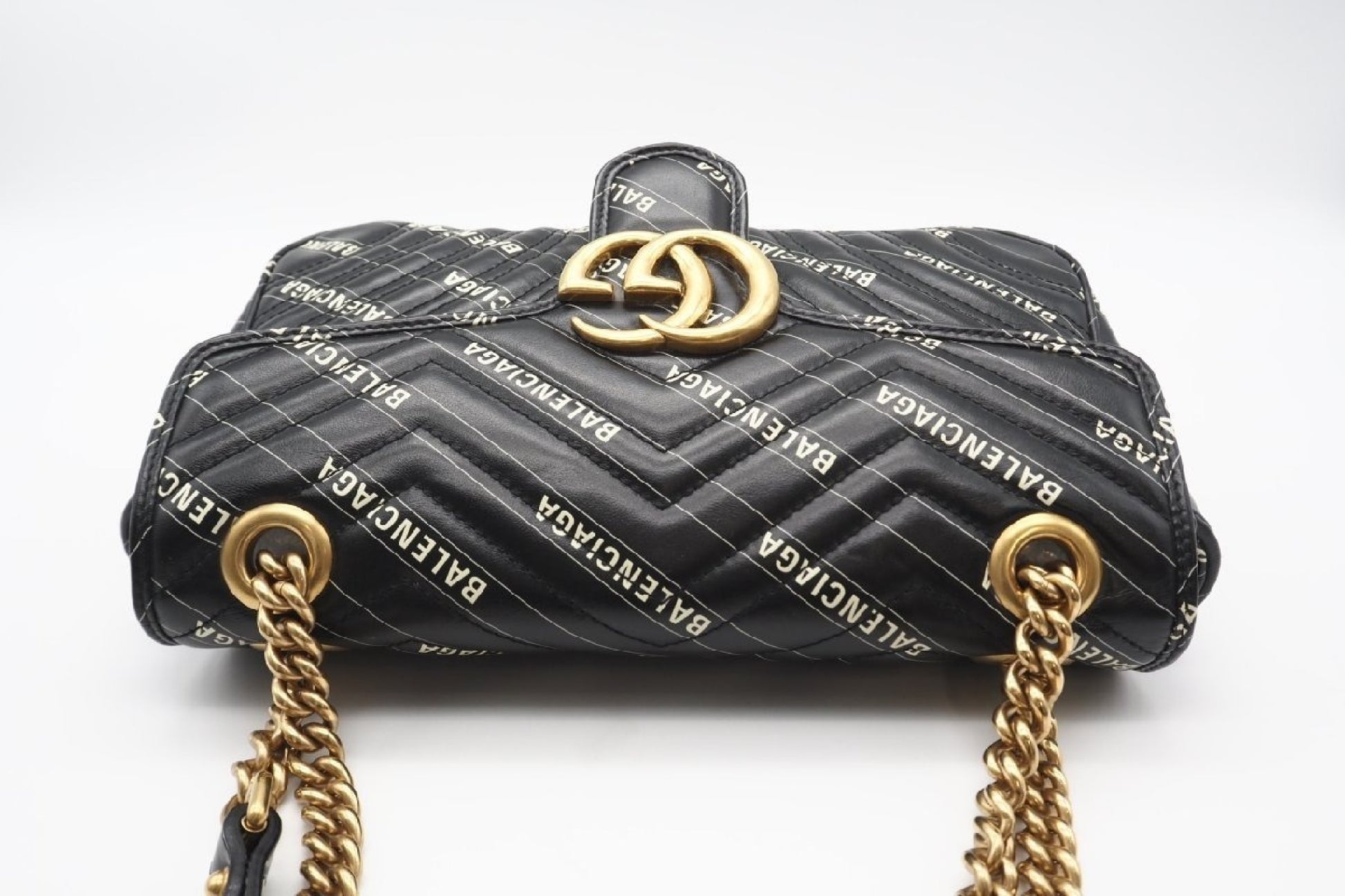 BALENCIAGA 443497 Leather GG Marmont Quilted Hacker Shoulder Bag in Black