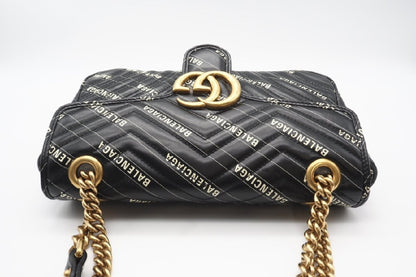 BALENCIAGA 443497 Leather GG Marmont Quilted Hacker Shoulder Bag in Black